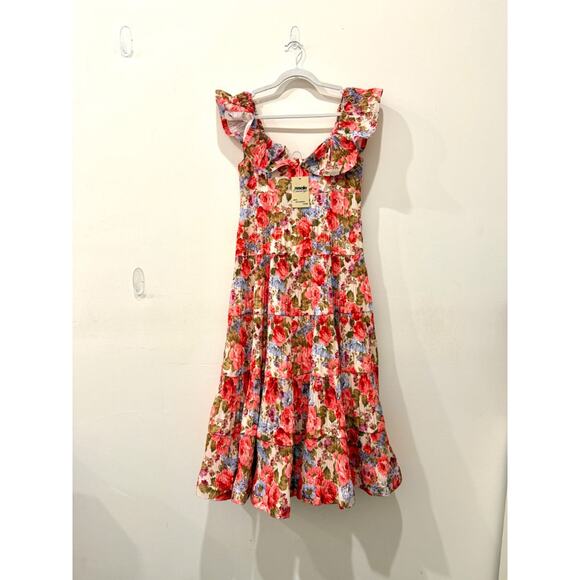 Beulah Tuckernuck Exclusive Rita Floral Pleated Tiered Midi Dress Multi Large - Picture 2 of 4